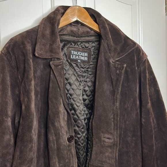 Very good condition TRUCKER LEATHER brand chocolate brown suede jacket men’s XL - Picture 4 of 14